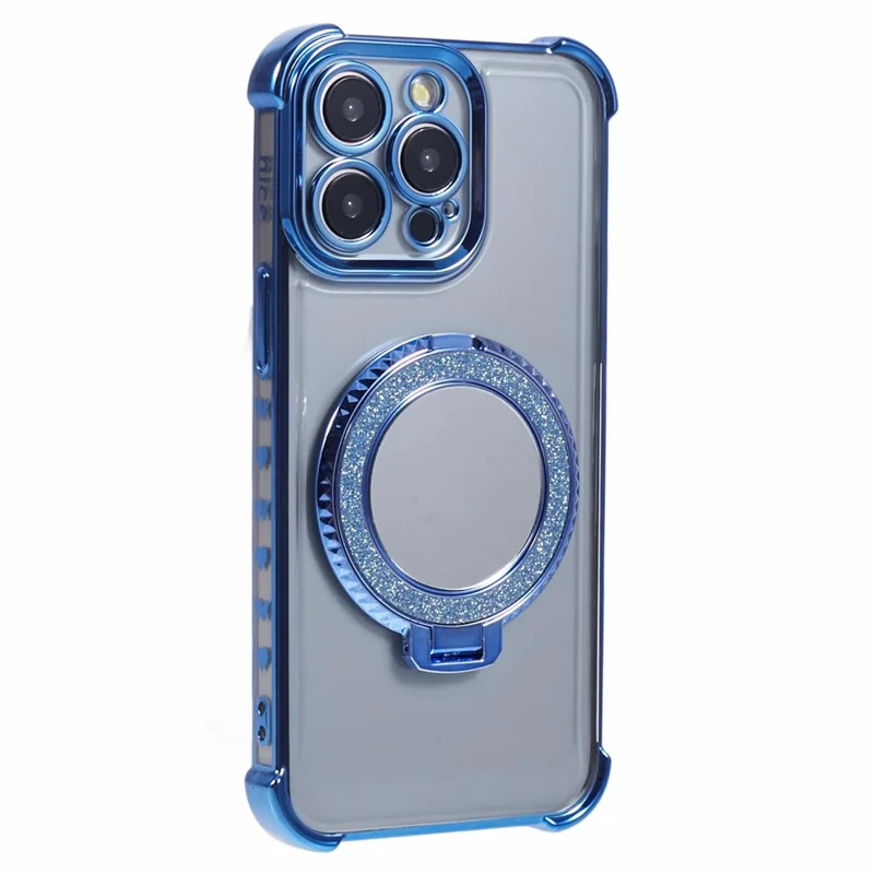 For iPhone 14 Pro Max Side Heart Pattern Case Kickstand TPU Phone Cover with Mirror - Blue