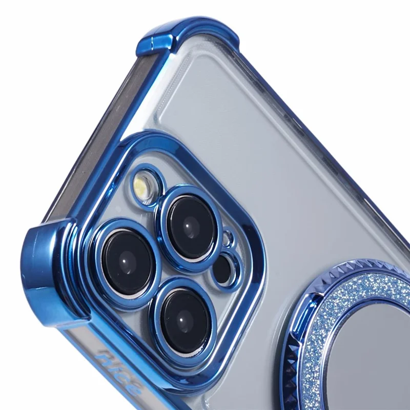 For iPhone 14 Pro Max Side Heart Pattern Case Kickstand TPU Phone Cover with Mirror - Blue
