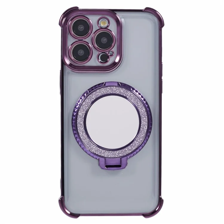 For iPhone 12 Pro Max Side Heart Pattern Case Kickstand TPU Phone Cover with Mirror - Dark Purple
