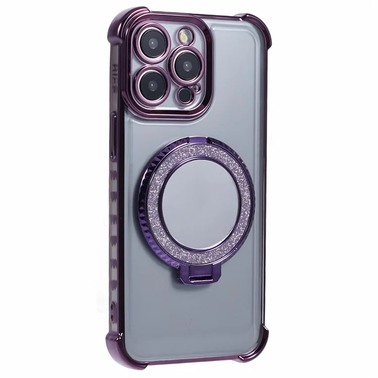 For iPhone 12 Pro Max Side Heart Pattern Case Kickstand TPU Phone Cover with Mirror - Dark Purple