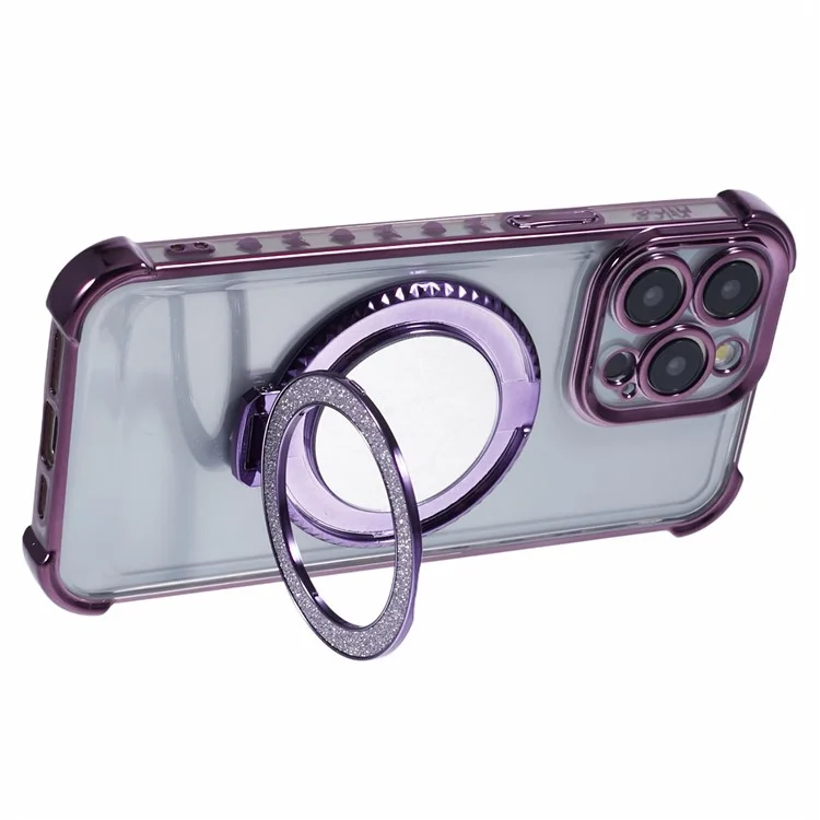 For iPhone 12 Pro Max Side Heart Pattern Case Kickstand TPU Phone Cover with Mirror - Dark Purple