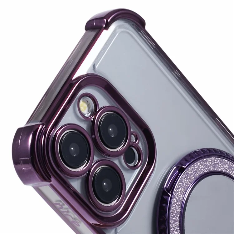 For iPhone 12 Pro Max Side Heart Pattern Case Kickstand TPU Phone Cover with Mirror - Dark Purple