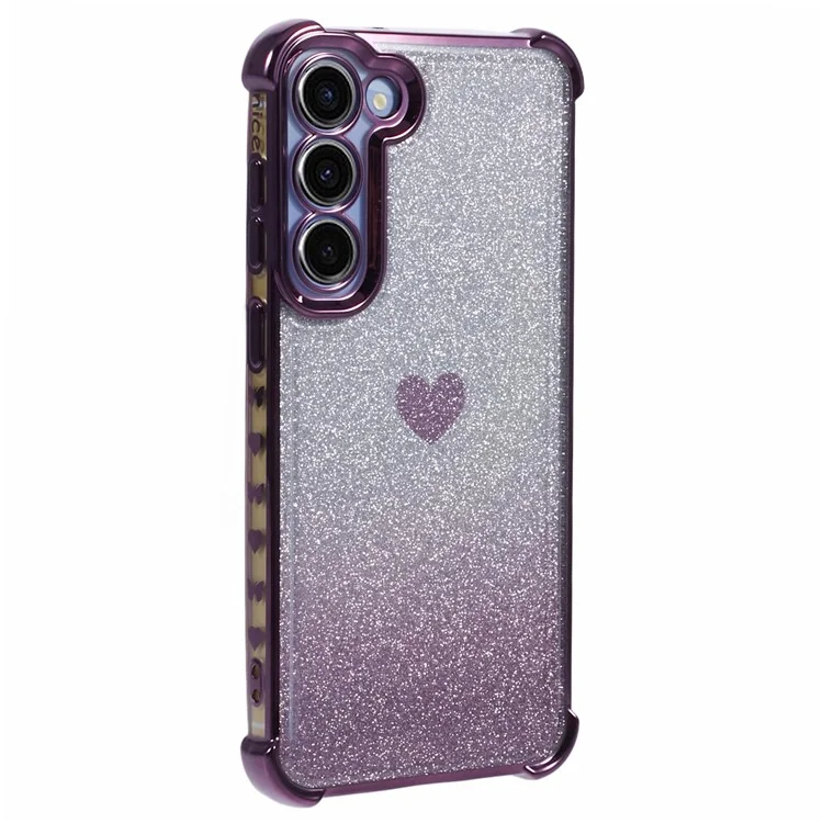 For Samsung Galaxy S23 Heart Pattern Drop Protection Phone Case TPU Glittery Powder Phone Cover - Dark Purple