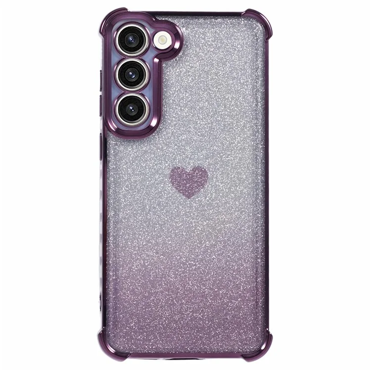 For Samsung Galaxy S23 Heart Pattern Drop Protection Phone Case TPU Glittery Powder Phone Cover - Dark Purple