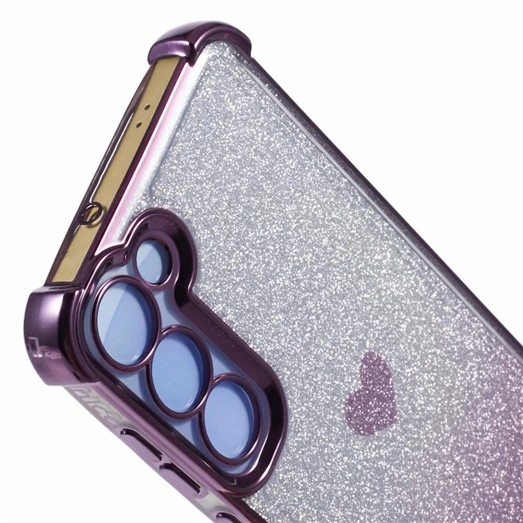 For Samsung Galaxy S23 Heart Pattern Drop Protection Phone Case TPU Glittery Powder Phone Cover - Dark Purple