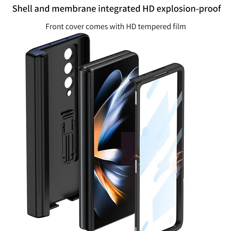 GKK Para Samsung Galaxy Z Fold4 5g Pen Magnetic Pen Hingle Caixa de Telefone de Hinge Kickstand PC Com Protetor de Tela de Vidro Temperado - Gold de Champanhe