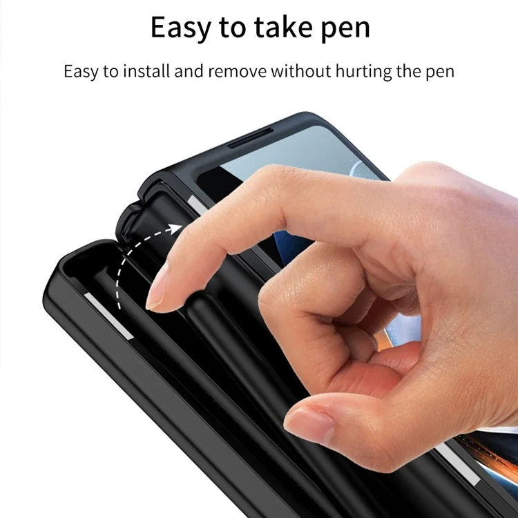 GKK Para Samsung Galaxy Z Fold4 5g Pen Magnetic Pen Hingle Caixa de Telefone de Hinge Kickstand PC Com Protetor de Tela de Vidro Temperado - Gold de Champanhe
