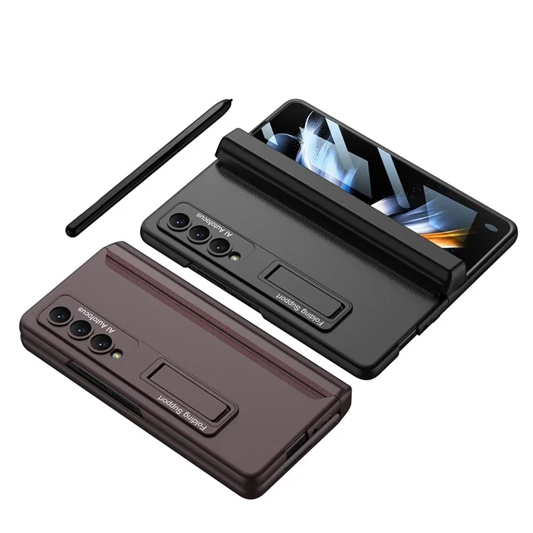 GKK Para Samsung Galaxy Z Fold4 5g Pen Magnetic Pen Hingle Caixa de Telefone de Hinge Kickstand PC Com Protetor de Tela de Vidro Temperado - Gold de Champanhe