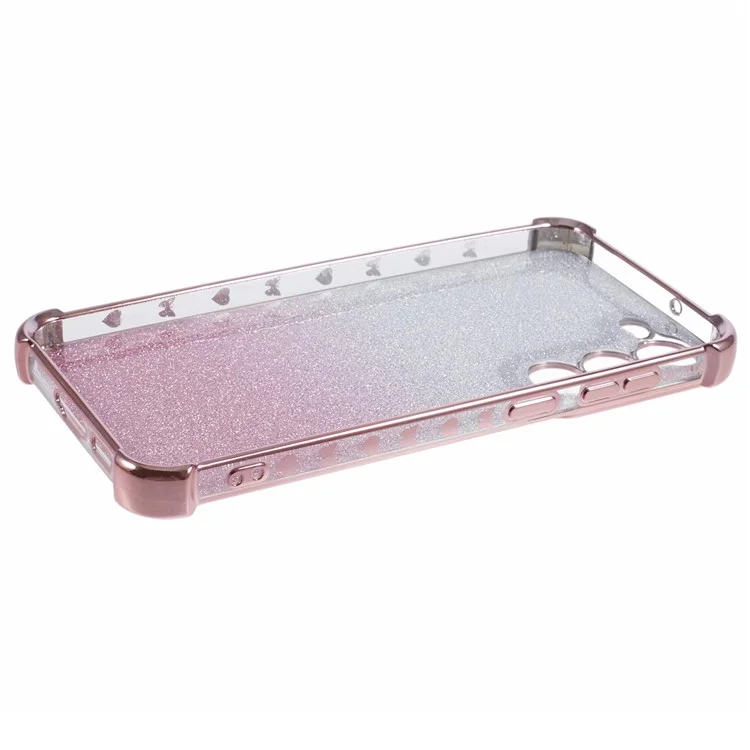 Pour Samsung Galaxy S23 Case TPU Glitter Gradient Phone Cover Love Heart Pattern Frame - Rose