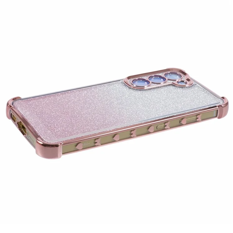 Pour Samsung Galaxy S23 Case TPU Glitter Gradient Phone Cover Love Heart Pattern Frame - Rose