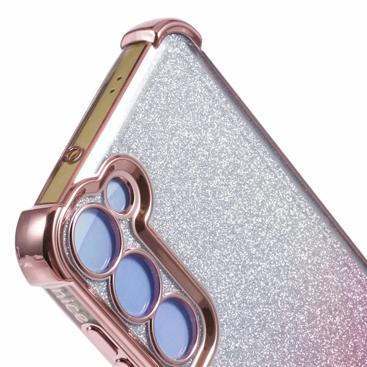 Pour Samsung Galaxy S23 Case TPU Glitter Gradient Phone Cover Love Heart Pattern Frame - Rose