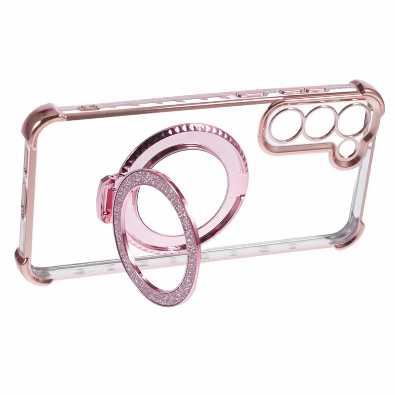 For Samsung Galaxy S23 Case Mirror Kickstand TPU Phone Cover Side Heart Pattern - Pink