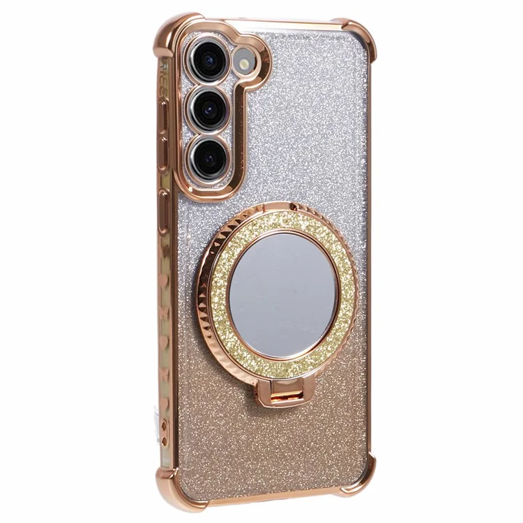 For Samsung Galaxy S23 Case Bling Gradient TPU Phone Cover with Kickstand / Cosmetic Mirror - Gold