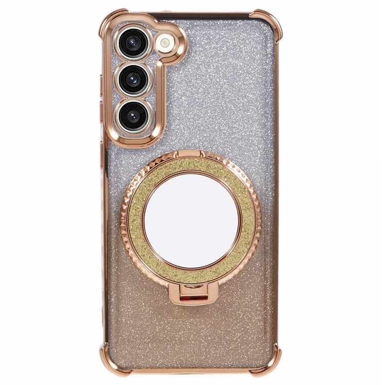 For Samsung Galaxy S23 Case Bling Gradient TPU Phone Cover with Kickstand / Cosmetic Mirror - Gold