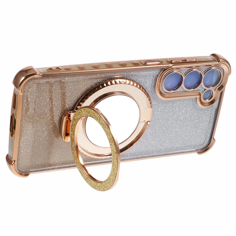 For Samsung Galaxy S23 Case Bling Gradient TPU Phone Cover with Kickstand / Cosmetic Mirror - Gold
