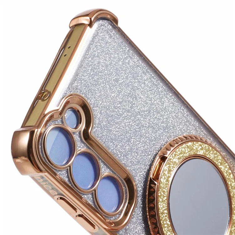 For Samsung Galaxy S23 Case Bling Gradient TPU Phone Cover with Kickstand / Cosmetic Mirror - Gold