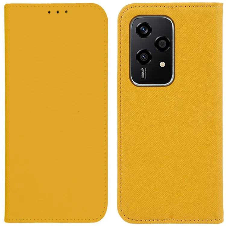 For Honor 200 Lite Case Cross Texture Magnetic Closing Leather Phone Wallet Cover - Gelb