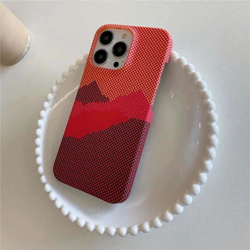 For iPhone 14 Pro Max Case Water Transfer Printing Anti-Fall Luminous PC Phone Cover - Orange Mountain