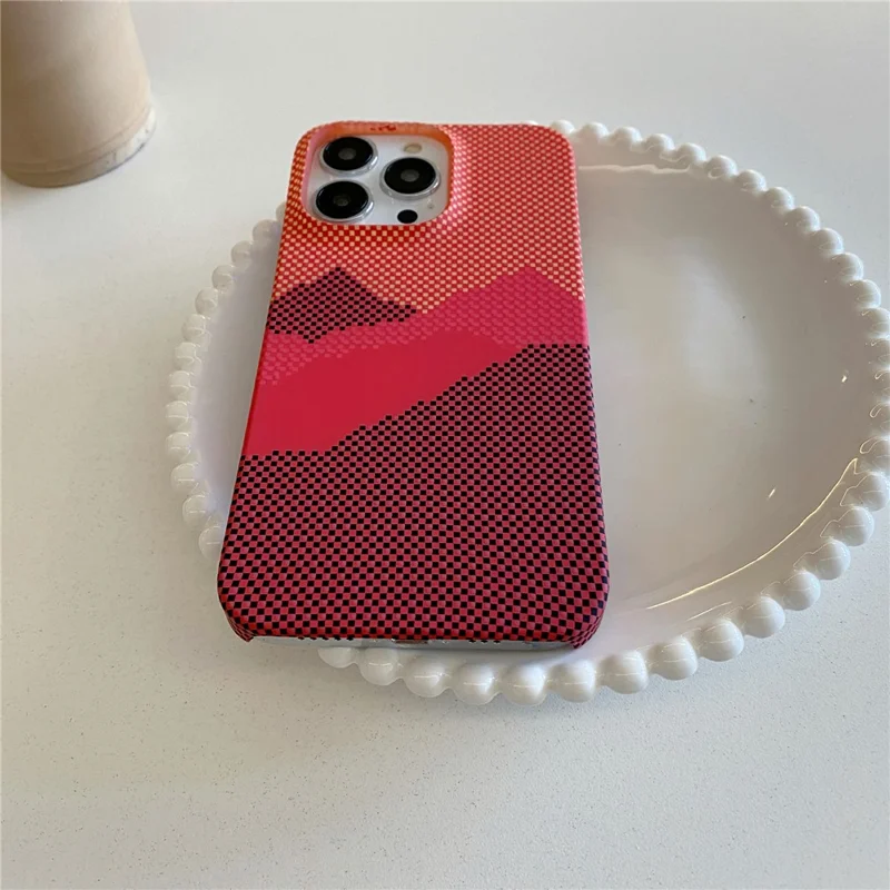 For iPhone 14 Pro Max Case Water Transfer Printing Anti-Fall Luminous PC Phone Cover - Orange Mountain