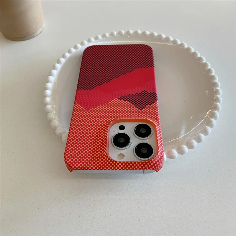 For iPhone 14 Pro Max Case Water Transfer Printing Anti-Fall Luminous PC Phone Cover - Orange Mountain