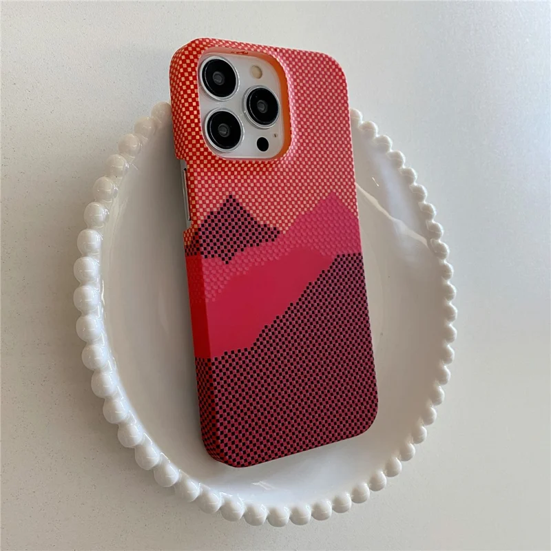 For iPhone 14 Pro Max Case Water Transfer Printing Anti-Fall Luminous PC Phone Cover - Orange Mountain