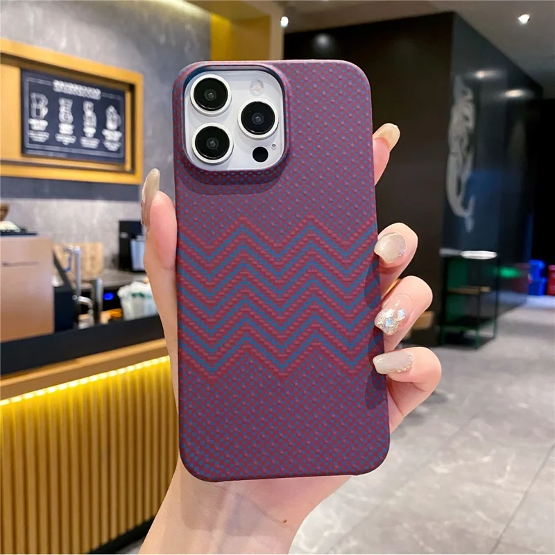 For iPhone 14 Pro Max Case Water Transfer Printing Anti-Fall Luminous PC Phone Cover - Wine Red Wave