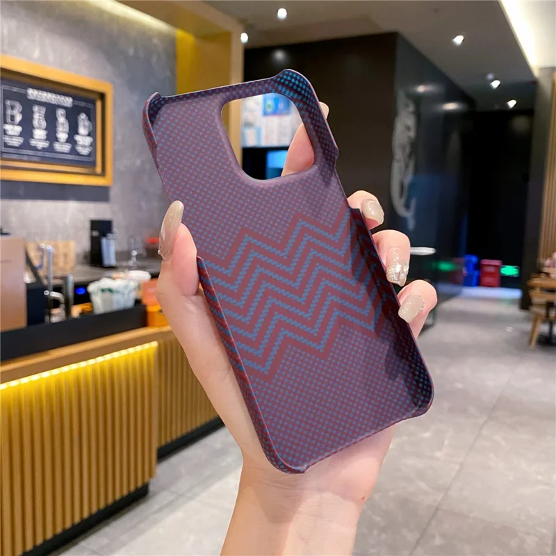 For iPhone 14 Pro Max Case Water Transfer Printing Anti-Fall Luminous PC Phone Cover - Wine Red Wave