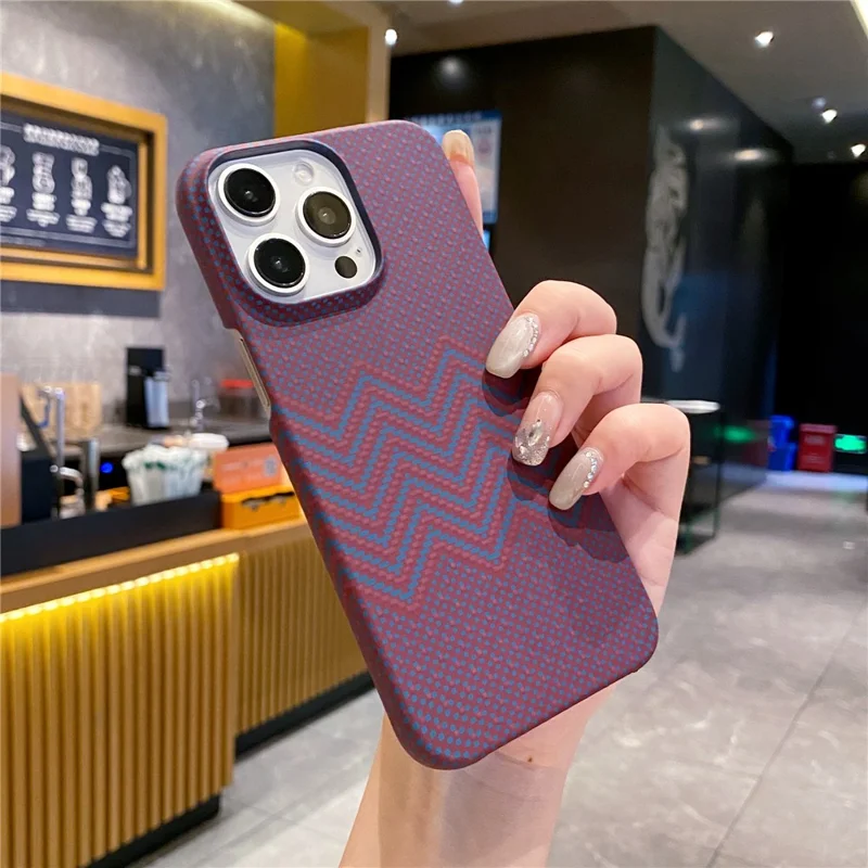 For iPhone 14 Pro Max Case Water Transfer Printing Anti-Fall Luminous PC Phone Cover - Wine Red Wave