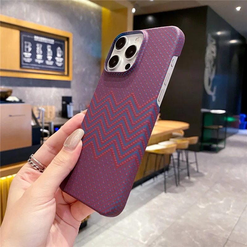 For iPhone 14 Pro Max Case Water Transfer Printing Anti-Fall Luminous PC Phone Cover - Wine Red Wave