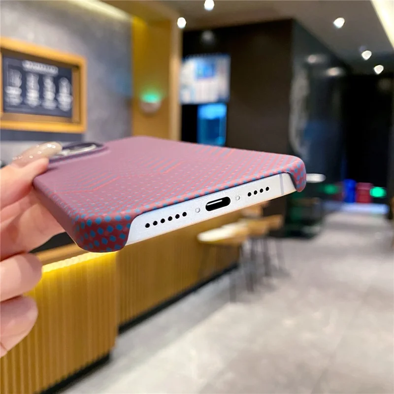 For iPhone 14 Pro Max Case Water Transfer Printing Anti-Fall Luminous PC Phone Cover - Wine Red Wave