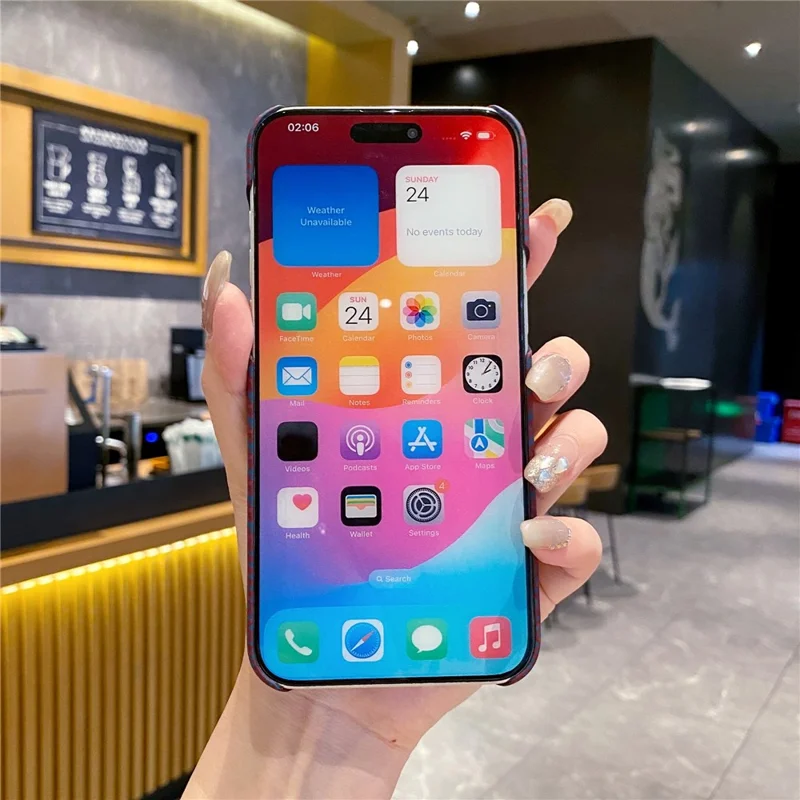 For iPhone 14 Pro Max Case Water Transfer Printing Anti-Fall Luminous PC Phone Cover - Wine Red Wave