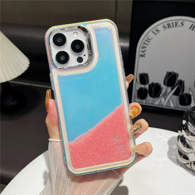 For iPhone 14 Pro Cell Phone Cover Flowing Beads PC+TPU Shockproof Case - Pink