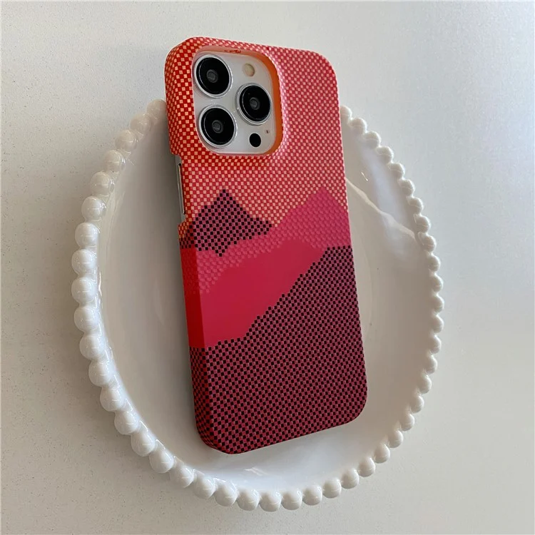 Per iPhone 13 Pro Mobile Phone Case Stylish Pattern Luminous Anti-Drop PC Phone Cover - Orange Mountain