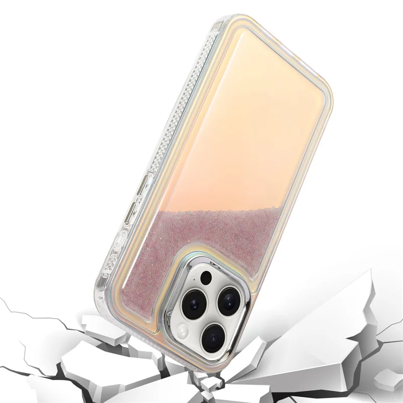 For iPhone 13 Pro Cell Phone Cover Flowing Beads PC+TPU Back Case - White