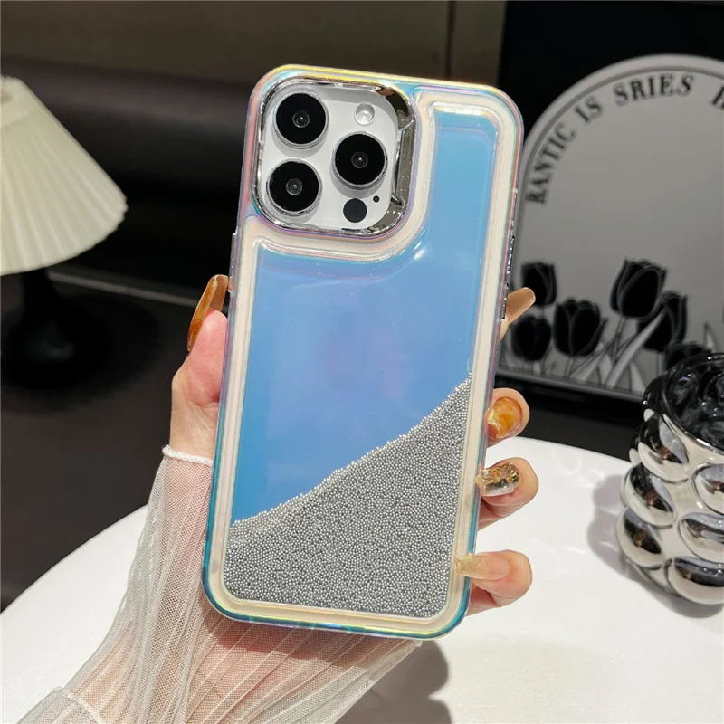 Capa de Telefone Celular iPhone 13 Pro com Pérolas Fluidas PC+TPU - Cinza
