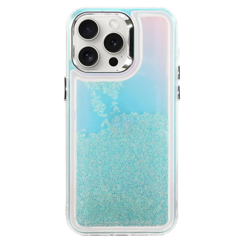 For iPhone 13 Pro Cell Phone Cover Flowing Beads PC+TPU Back Case - Light Blue