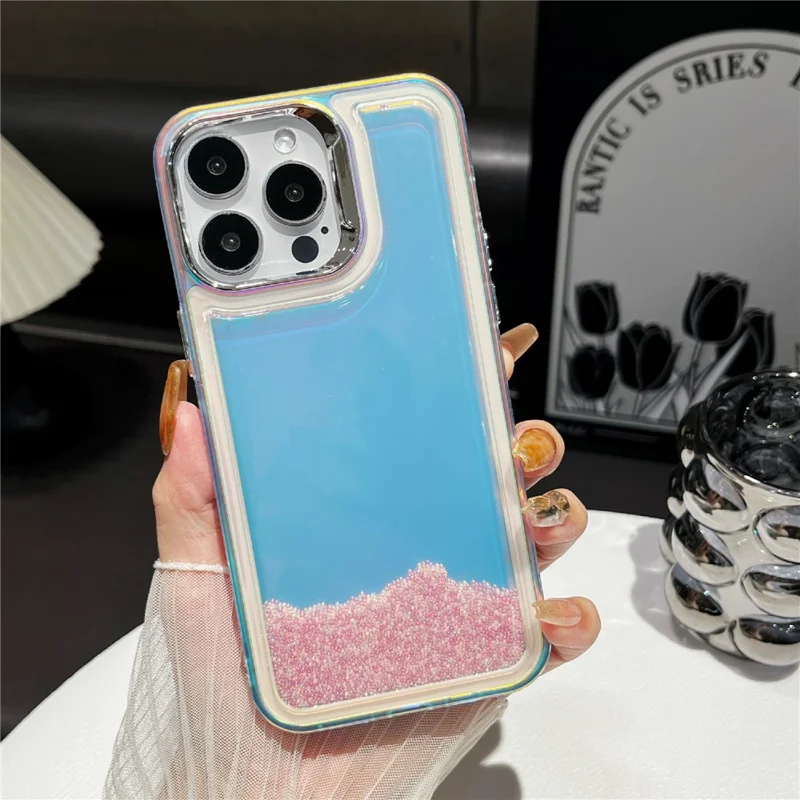 For iPhone 13 Pro Cell Phone Cover Flowing Beads PC+TPU Back Case - Purple White