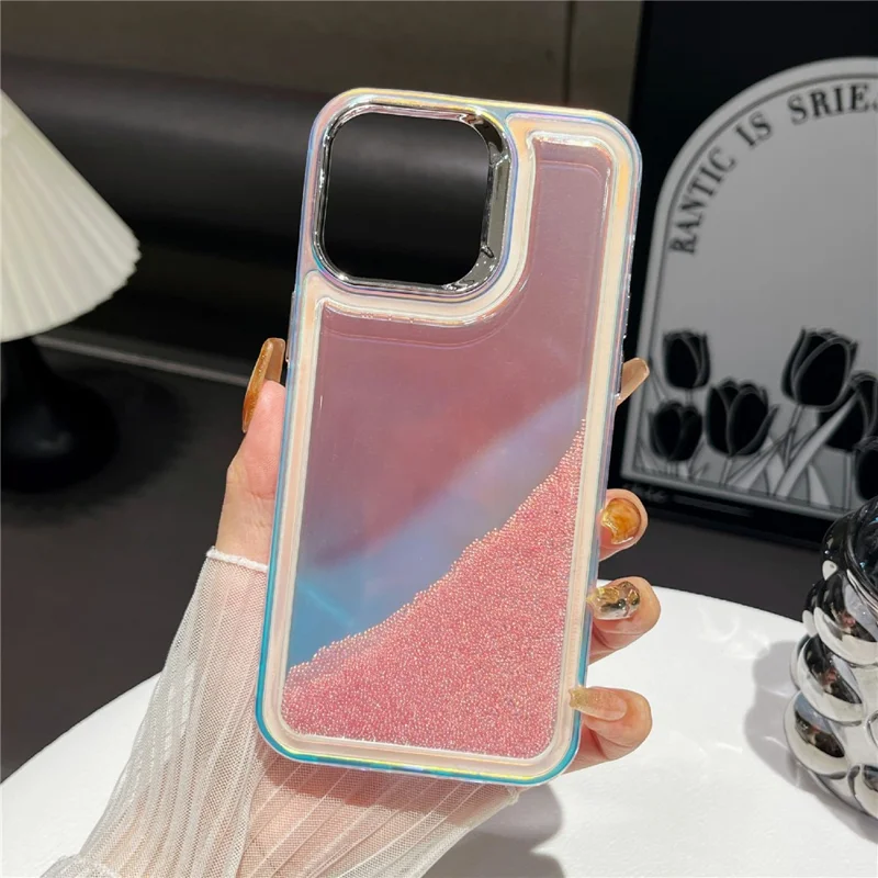 For iPhone 13 Pro Cell Phone Cover Flowing Beads PC+TPU Back Case - Purple White