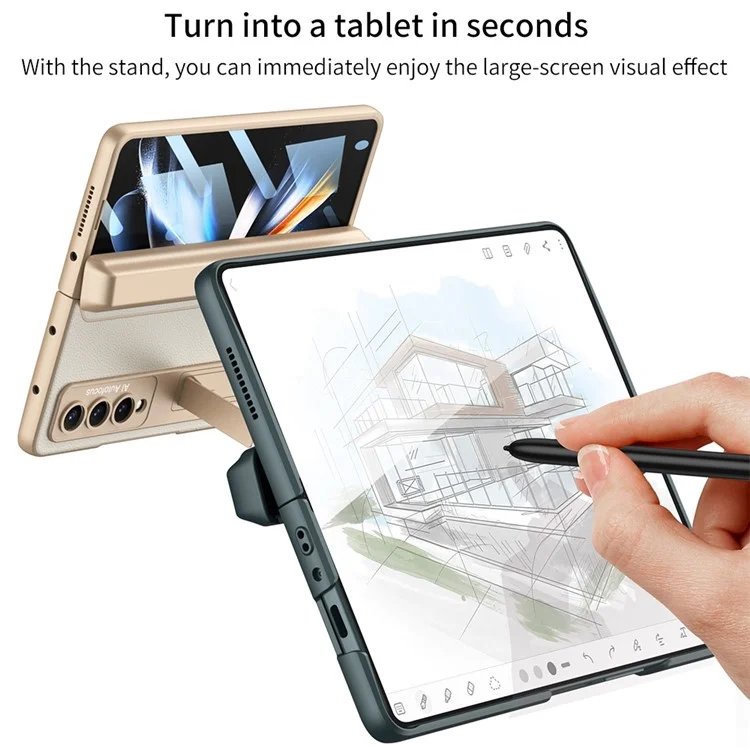 GKK Para Samsung Galaxy Z Fold4 5G Soporte de Lápiz Magnético Case de Teléfono Plegable Cubierta de PC Con Protector de Pantalla de Vidrio Templado - Verde de Montaña