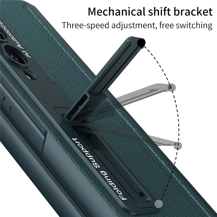 GKK Para Samsung Galaxy Z Fold4 5G Soporte de Lápiz Magnético Case de Teléfono Plegable Cubierta de PC Con Protector de Pantalla de Vidrio Templado - Verde de Montaña