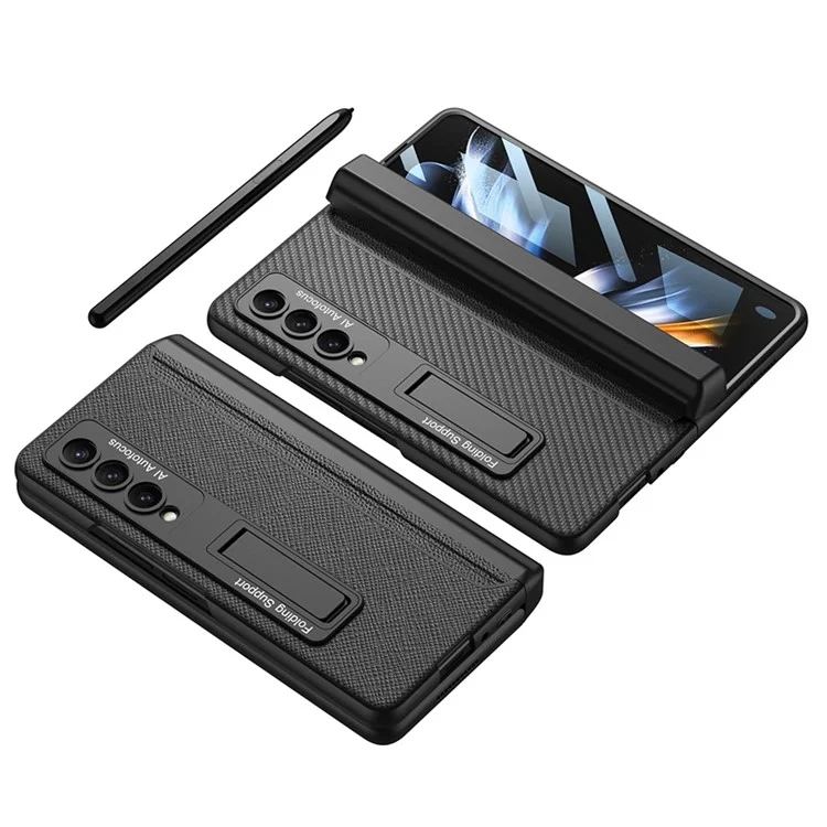 GKK Para Samsung Galaxy Z Fold4 5G Soporte de Lápiz Magnético Case de Teléfono Plegable Cubierta de PC Con Protector de Pantalla de Vidrio Templado - Verde de Montaña