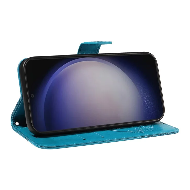 For Samsung Galaxy S23 FE Case Butterfly Pattern PU Leather Folio Flip Phone Cover - Blue