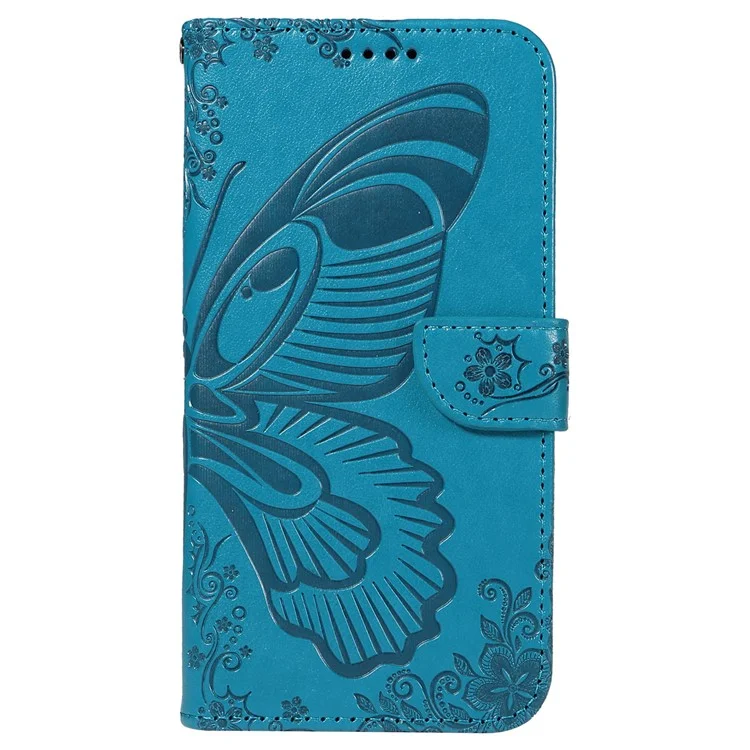 For iPhone 16 Case Butterfly Imprint Leather Folio Flip Cover - Blue
