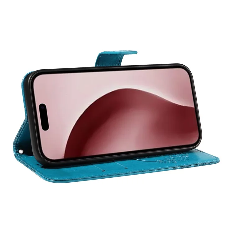 Für iPhone 16 Pro Case Schmetterling geprägtes Leder Wallet Phone Folio Cover - Blau