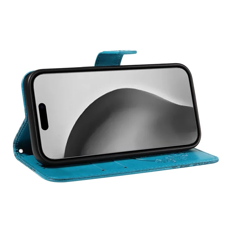 Para iPhone 16 Pro Max Case Butterfly Imprint Anti-Shock Leather Phone Cover - Azul