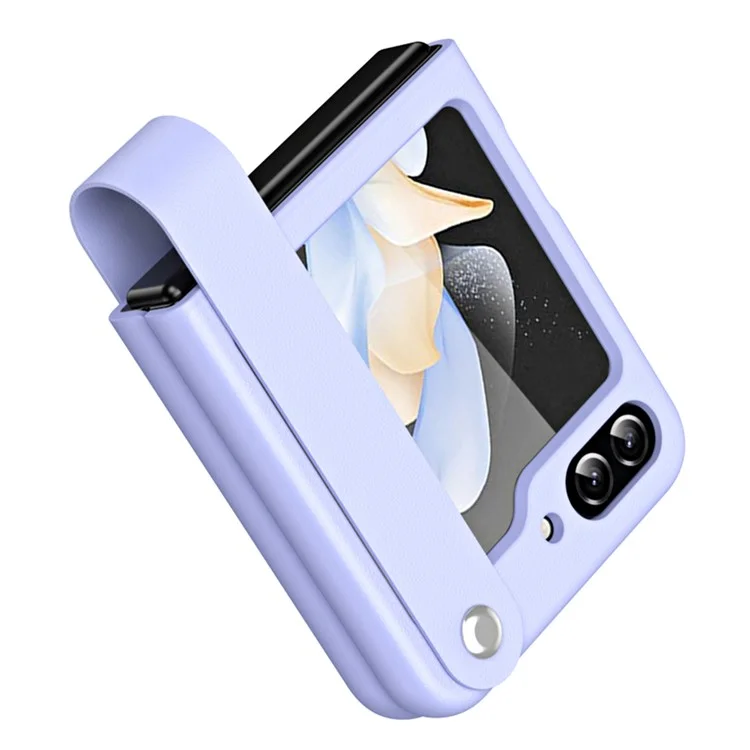 Para Samsung Galaxy Z Flip6 5G / Z Flip5 5G Capa em Couro PU + Capa de Telefone PC com Alça de Aperto - Roxo