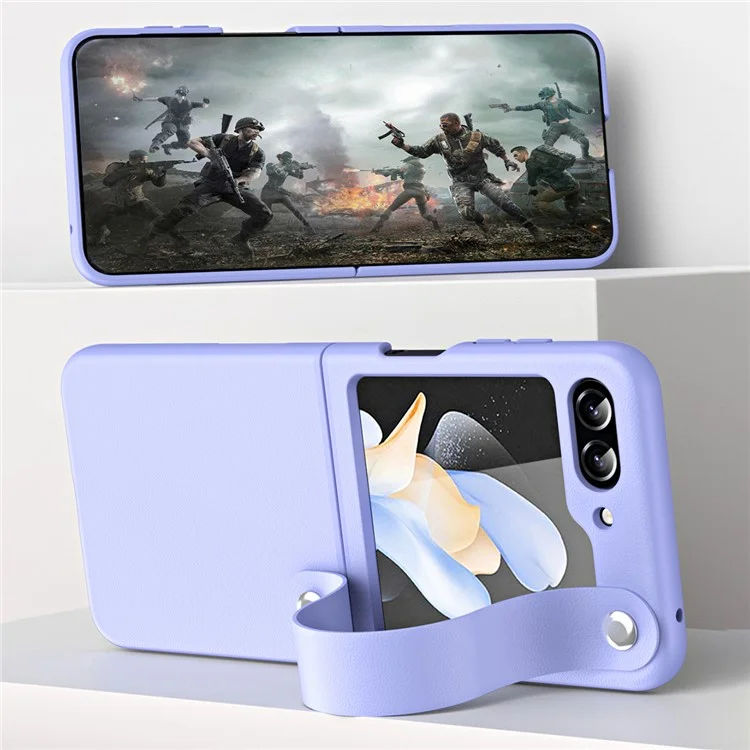 Para Samsung Galaxy Z Flip6 5G / Z Flip5 5G Capa em Couro PU + Capa de Telefone PC com Alça de Aperto - Roxo