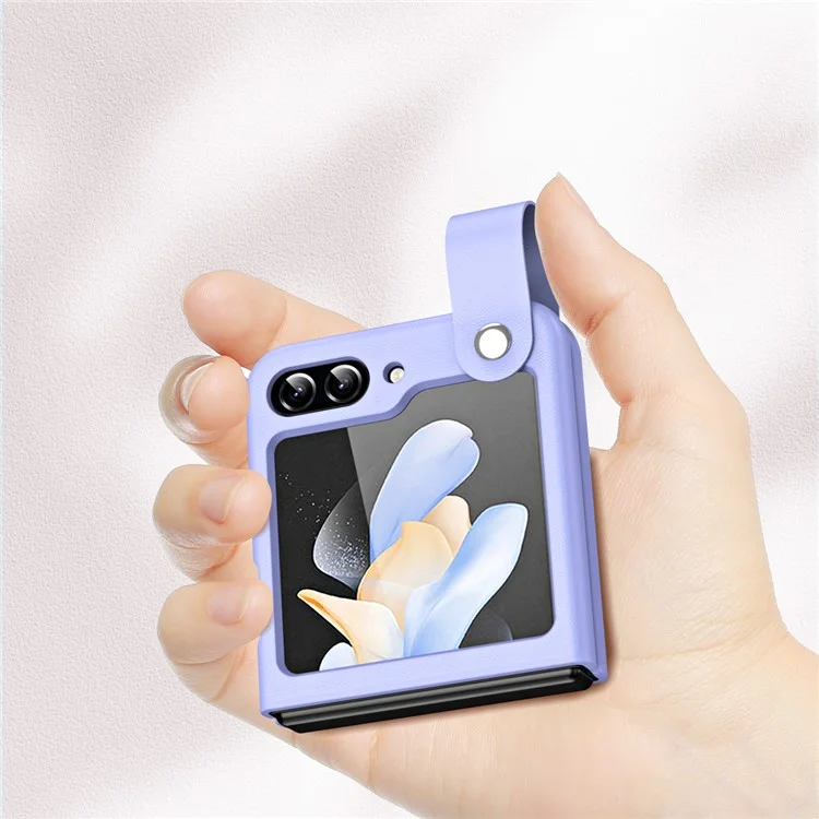 Para Samsung Galaxy Z Flip6 5G / Z Flip5 5G Capa em Couro PU + Capa de Telefone PC com Alça de Aperto - Roxo