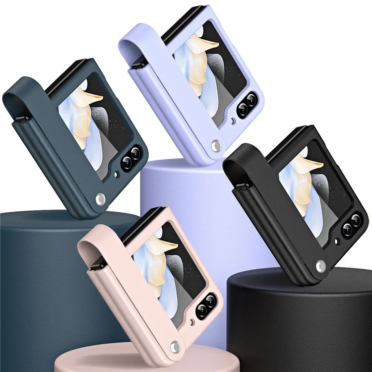 Para Samsung Galaxy Z Flip6 5G / Z Flip5 5G Capa em Couro PU + Capa de Telefone PC com Alça de Aperto - Roxo