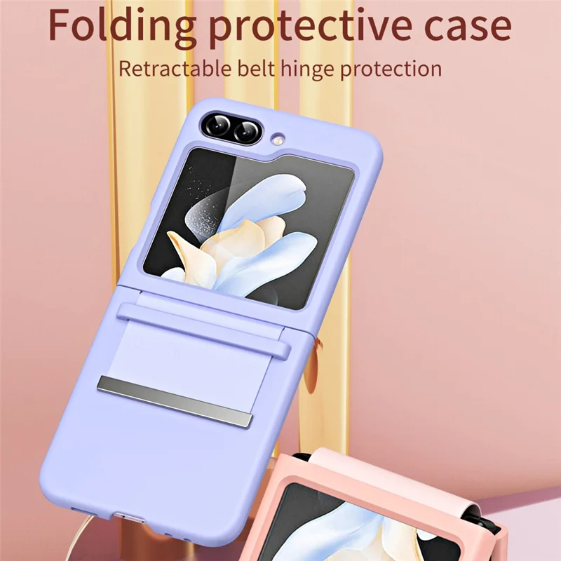 For Samsung Galaxy Z Flip7 FE 5G / Z Flip6 5G / Z Flip5 5G Hard PC Phone Case Retractable Strap Hinge Protection Phone Cover - Purple